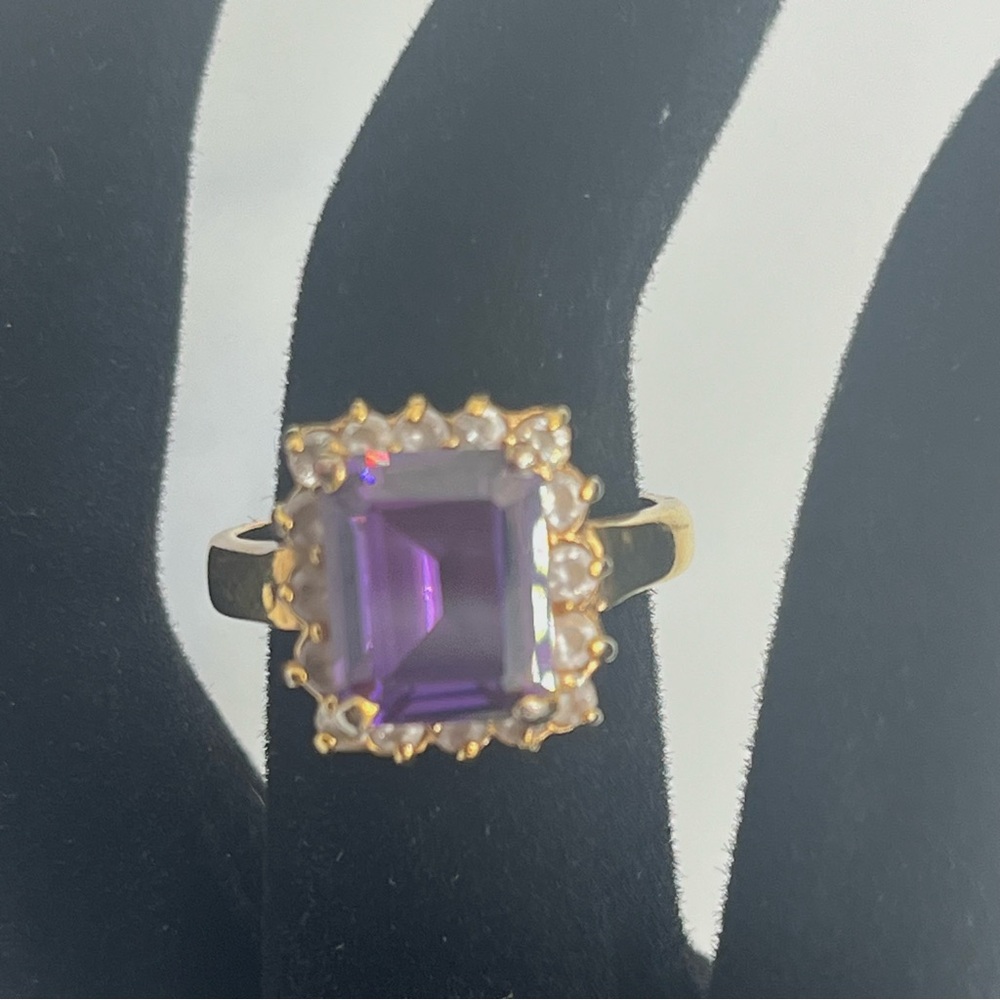 Vintage Lind purple cocktail ring 14k hge gold tone - Picture 4 of 11
